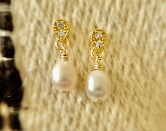 Pearl Drop Stud Earrings, Freshwater Pearl Dangle Earrings, Essential Pearl Earrings, Cultured Pearl Drop Earrings