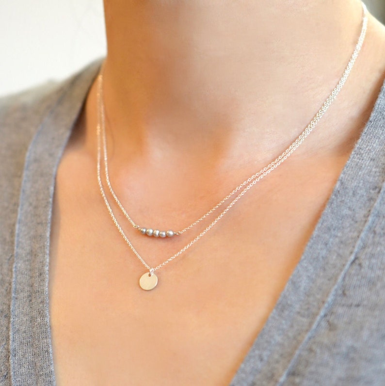 Dainty Layered Necklace Mini Bead Bar and Tiny Coin Layered - Etsy