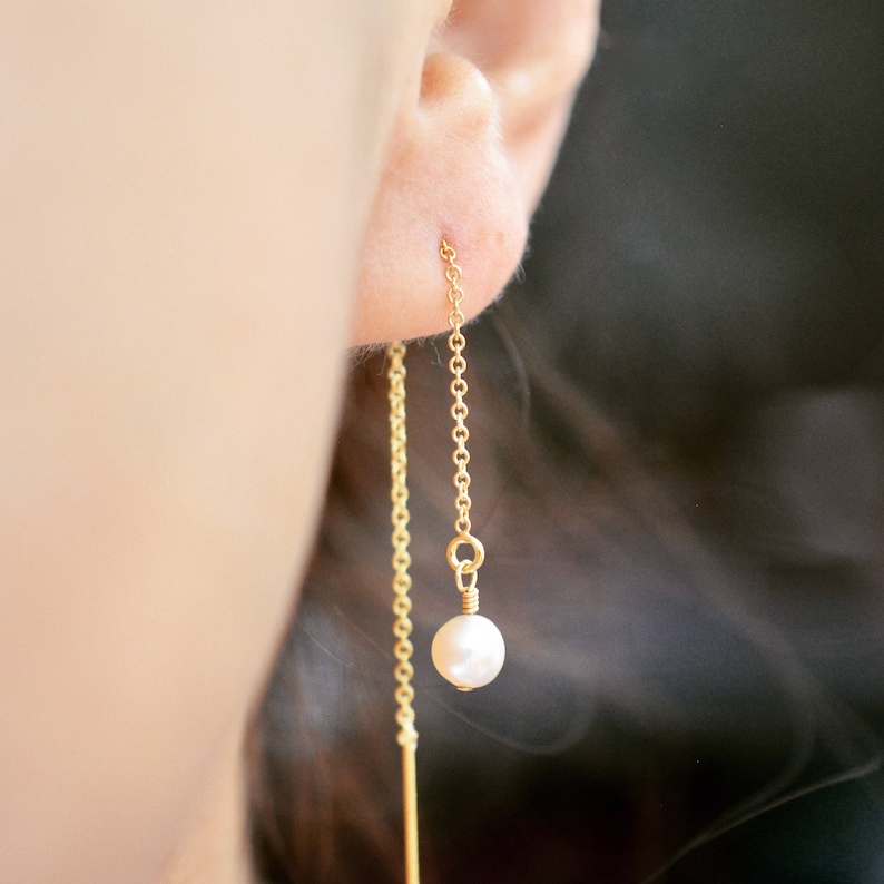 Freshwater Pearl Threader Earrings Pearl Threader Earrings in Etsy