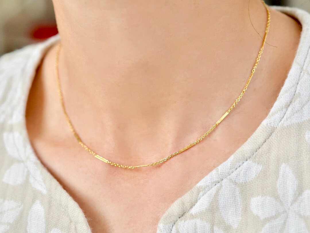 Mini Bar Chain Necklace, Flat Bar and Link Chain Necklace, Jazzy Chain ...