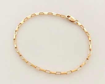 Venetian Chain Bracelet, Minimal Box Chain Bracelet in 14K Gold Fill or Sterling Silver, Simple Chain Bracelet, Layering Chain Bracelet,