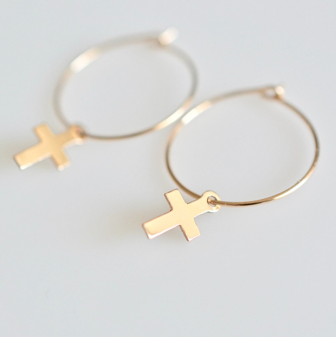 Cross Hoop Earrings Gold Cross Hoop Earrings Silver Cross Etsy