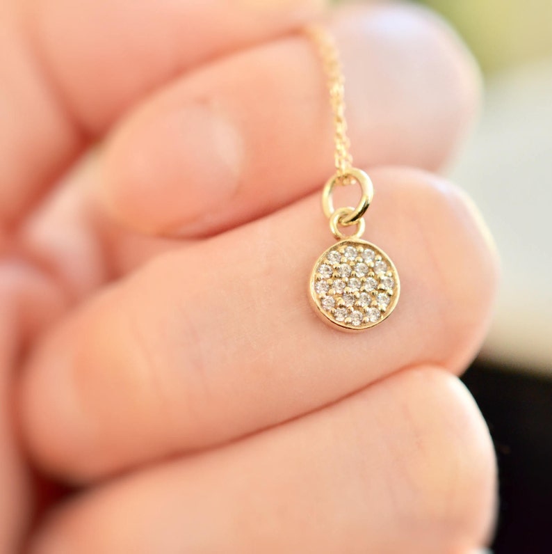 Dainty Pave Diamond Circle Necklace 14k Gold Fill Image 0