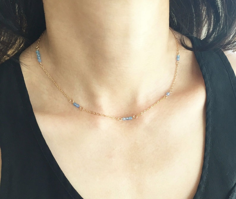 Sea Breeze Maiden Necklace/ Light Blue Agate Necklace/ Gold Chain Necklace/ Silver Chain Necklace/ Gemstone Bar Necklace image 1