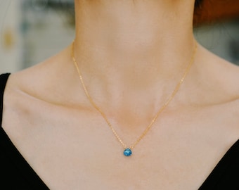 Blue Necklace, Blue Topaz Necklace, Simple Gemstone Necklace, Blue Topaz Drop Necklace, Bridesmaids Gift