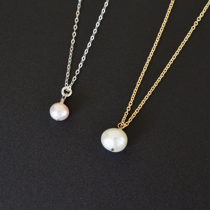 Pearl Drop Necklace Genuine Pearl Necklace Simple Pearl Etsy