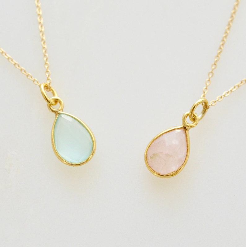 Teardrop Gemstone Pendant Necklace Gold Bezel Pendant Etsy
