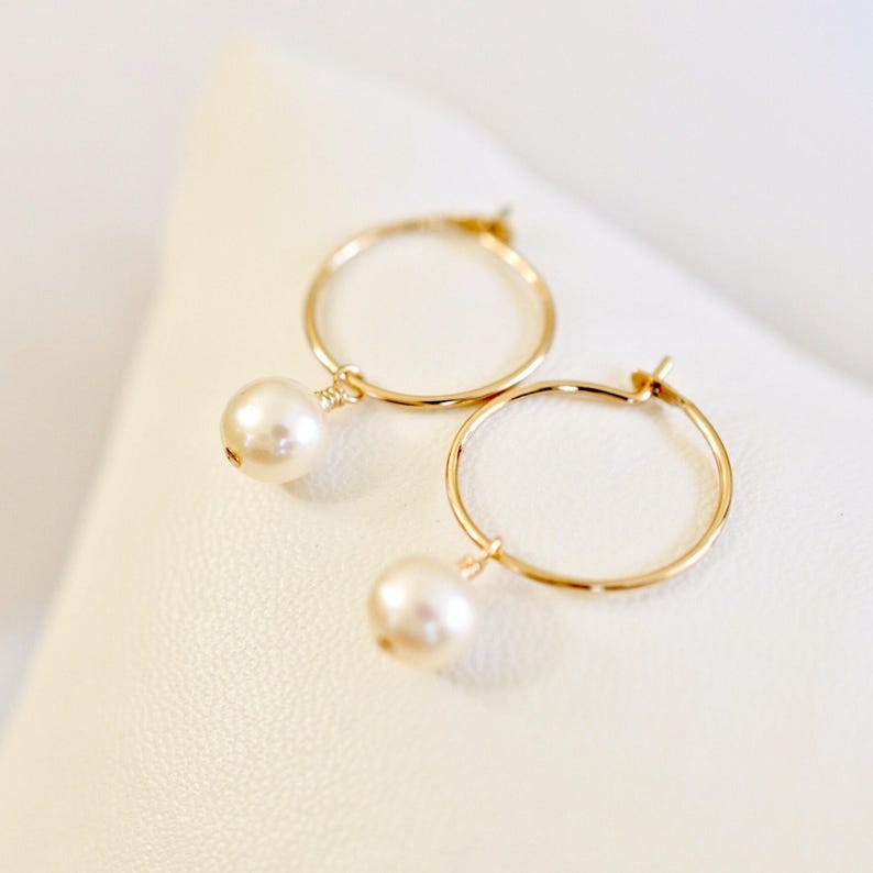 Small Freshwater Pearl Hoop Earring/ Pearl Hoop Earrings/ Etsy