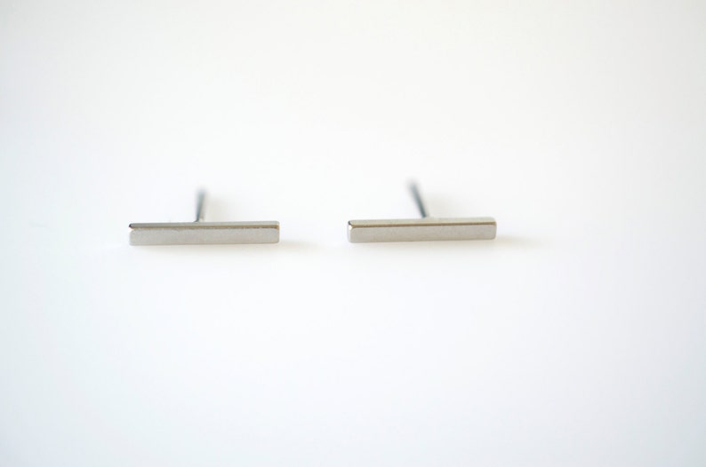 Bar Stud Earrings/ 12mm Bar Stud Earrings/ Small Bar Earrings/ Minimalist Jewelry/ Thin Bar Earrings/ Simple Stud Earrings/ MC-E1003 image 1