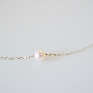 Freshwater Pearl Necklace, Dainty Single Pearl Necklace on 14k Gold Fill, Rose Gold Fill, Sterling Silver Chain, Simple Pearl Necklace image 5