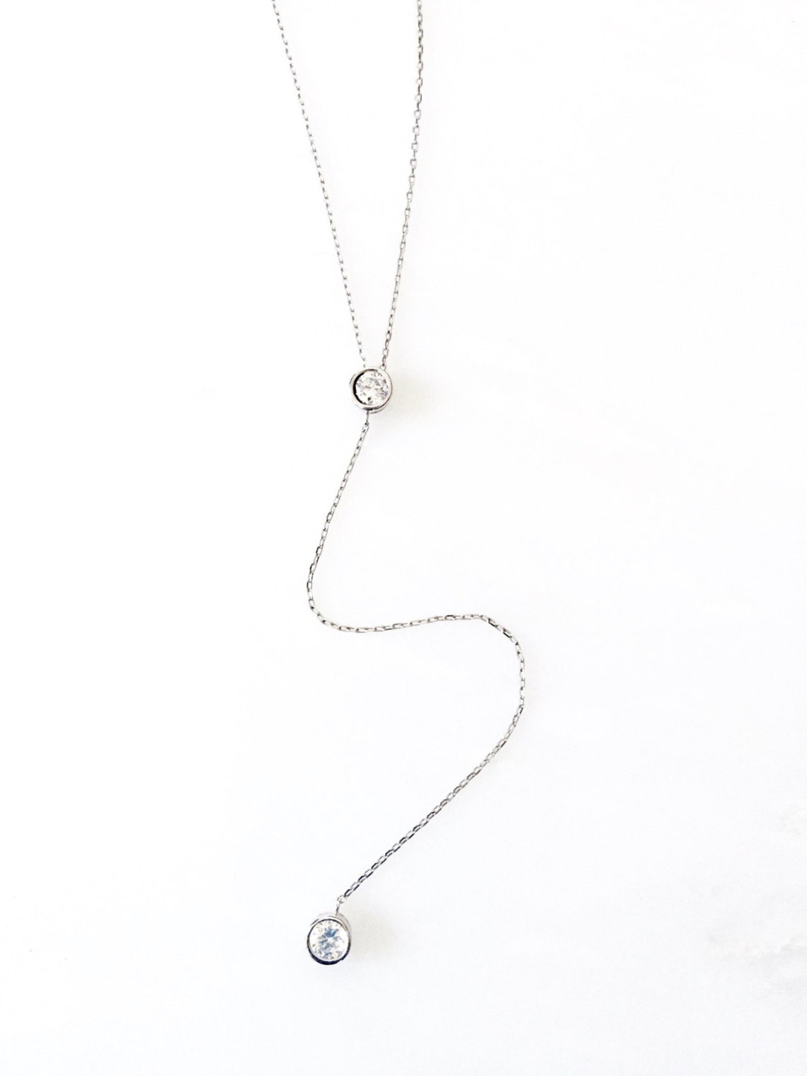 Lariat Necklace Sterling Silver Y Drop Necklace Layering Etsy