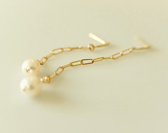 Pearl Dangle Earrings, Freshwater Pearl Drop Dangle Gold Stud Earrings, Pearl Wedding Gold Earrings, Pearl Hanging Earrings