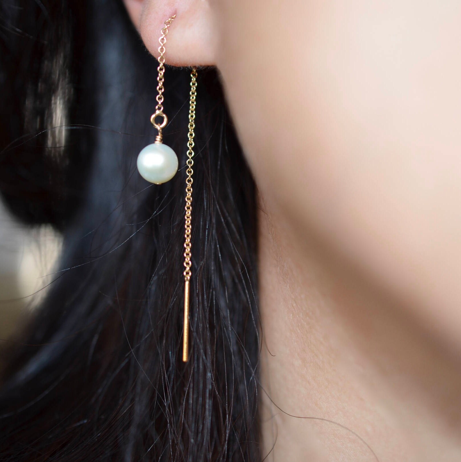 Freshwater Pearl Threader Earrings Pearl Threader Earrings in Etsy