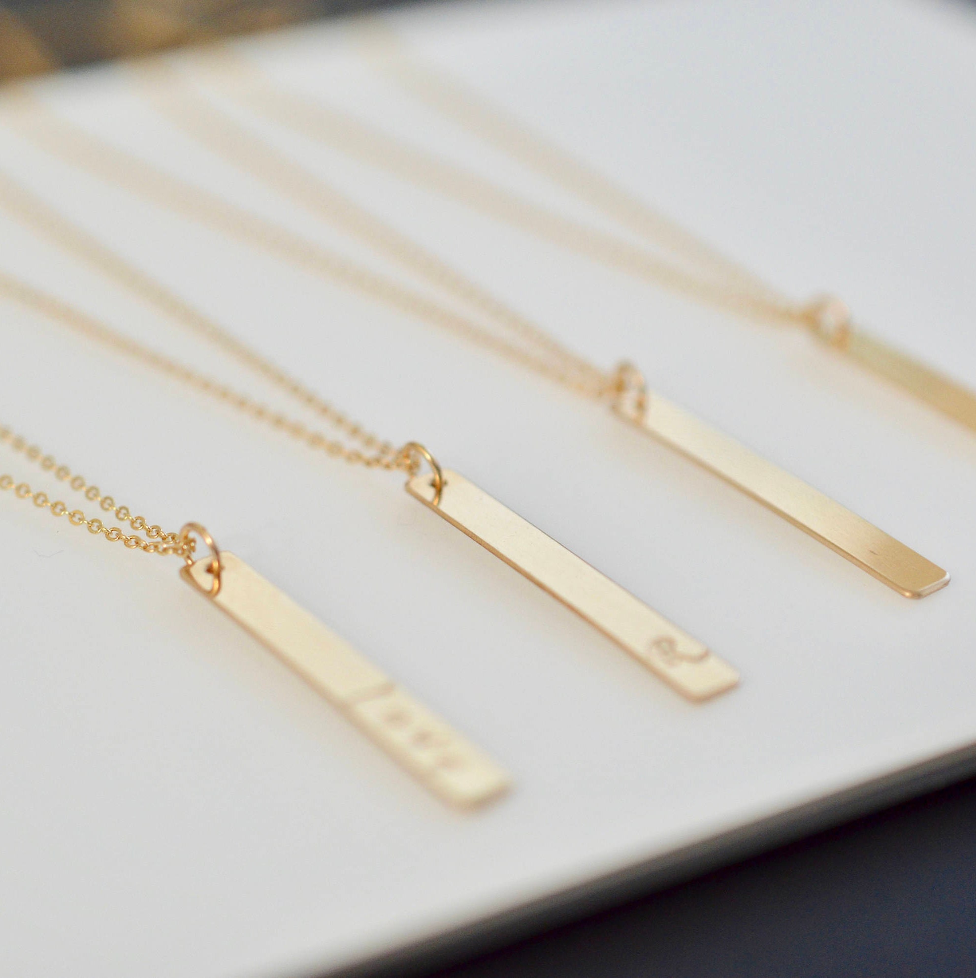 Personalized Vertical Bar Necklace 14K Gold Filled Bar Etsy