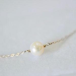 Freshwater Pearl Necklace, Dainty Single Pearl Necklace on 14k Gold Fill, Rose Gold Fill, Sterling Silver Chain, Simple Pearl Necklace image 4