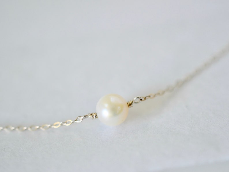 Freshwater Pearl Necklace, Dainty Single Pearl Necklace on 14k Gold Fill, Rose Gold Fill, Sterling Silver Chain, Simple Pearl Necklace image 4