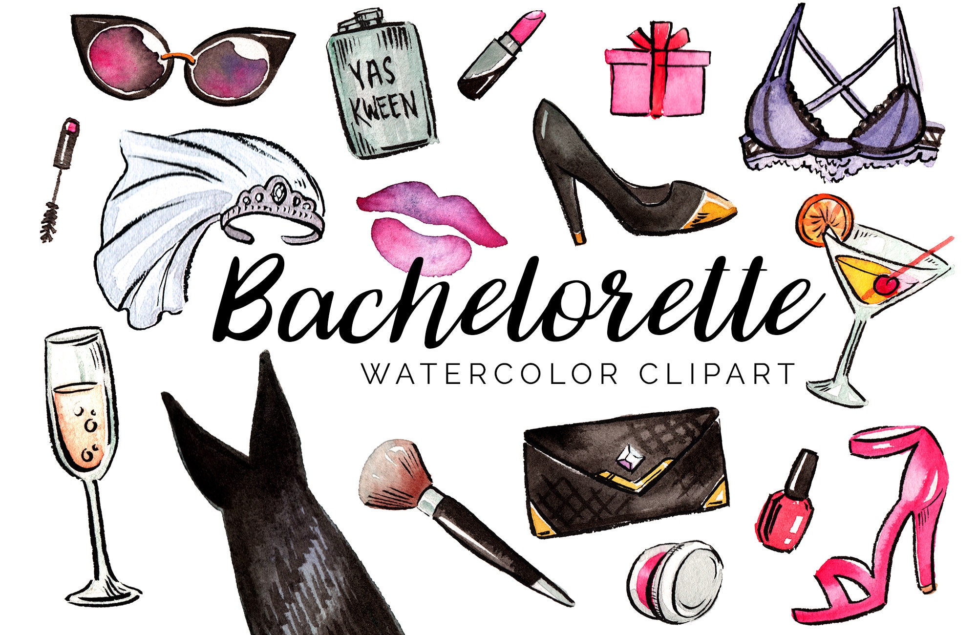Watercolor Bachelorette Party Clipart Set High Res PNG | Etsy