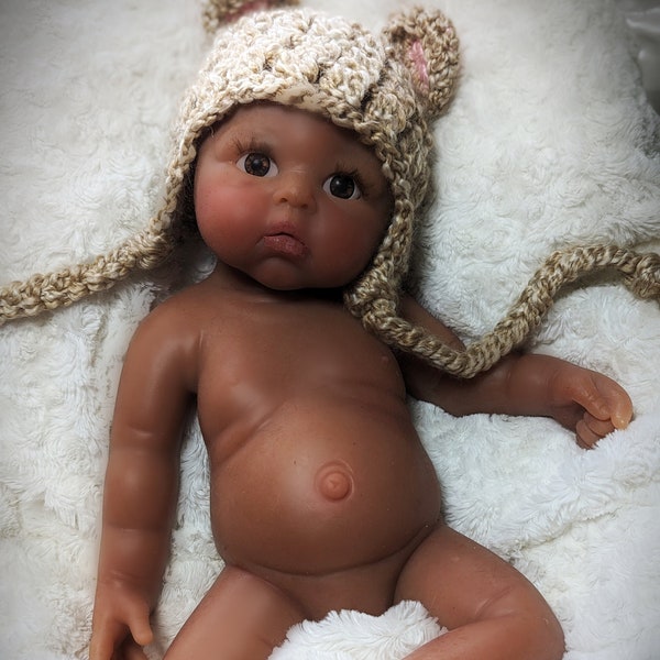 NEW SCULPT! AA/ biracial Amber Full body solid  silicone baby girl 19" reborn baby doll 7.5 lb open eye  Platinum 15/20