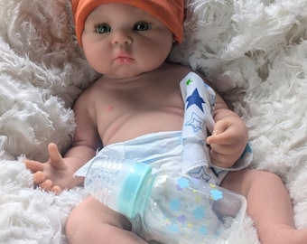 Drink and Wet Full Body Silicone Reborn Boy Doll  Open Eyes, 19"