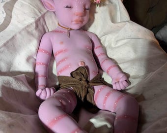 20" Pink Avatar Silicone Baby  girl Doll: Rooted Hair, Glow Accents