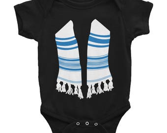Black Tallit One Piece Baby Onesie - Jewish prayer shawl baby clothing