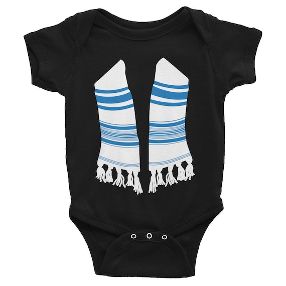Black Tallit One Piece Baby Onesie - Jewish prayer shawl baby clothing