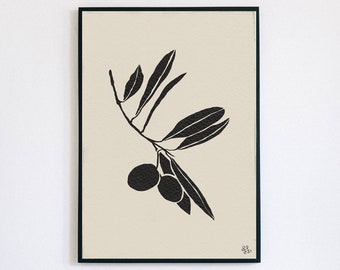 Olive Branch Printable Wall Art - Digital Print Botanical Art Instant Download Mid Century Modern Minimalistic Art Ink Silhouette for Peace