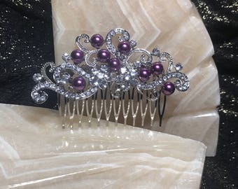 CRETE Comb, Swarovski wedding hair comb, Wedding hair accessories, Wedding Comb, Bridal Hair Comb, Crystal, Vintage comb, pearl prom, purple