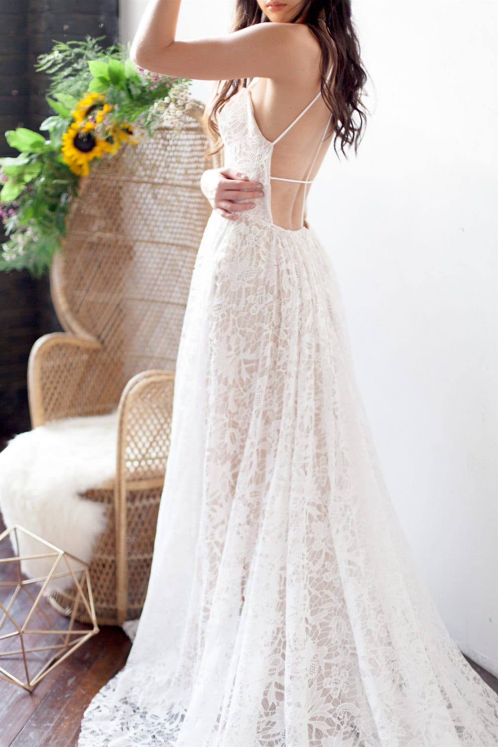 Backless Lace Dress/Low Back Wedding Dress/Beach Wedding Etsy