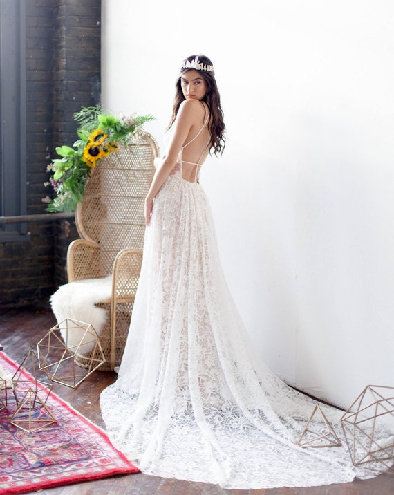 low back boho wedding dress