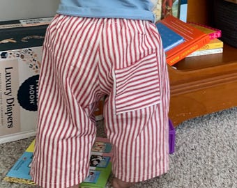 Handmade Baby Trousers, red and white Striped pants, tomato patch, Gender Neutral Loose Fit