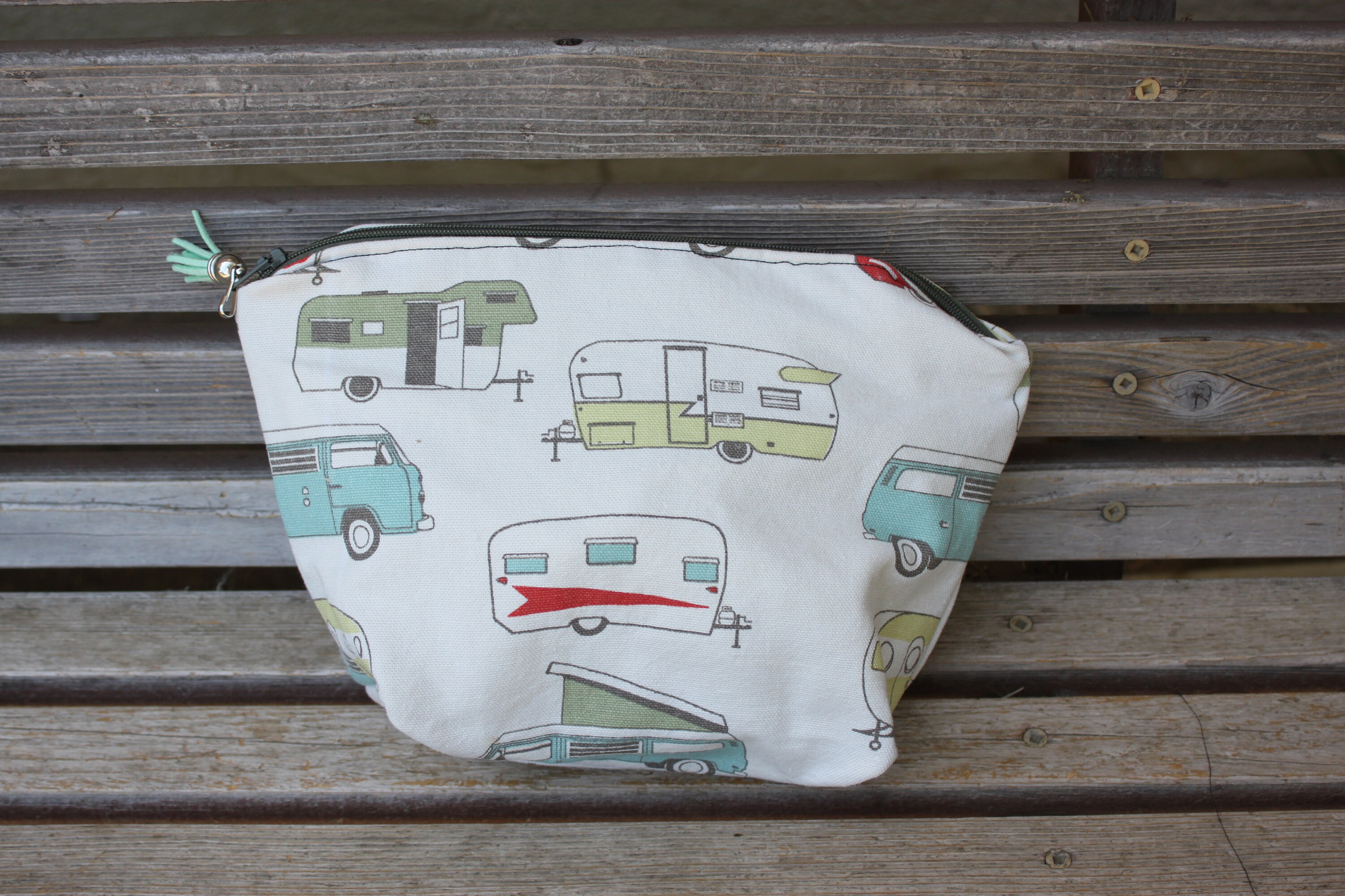Retro Campers Trailers Small Fabric Vinyl Lined Bag Perfect For Snack Cosmetics Makeup Or Even As A Unique Purse