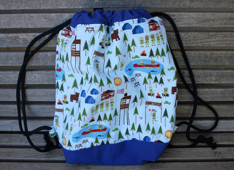 Canvas lined and bottom for durability Camp Turtle Boy Scout Camp Drawstring backpack a fun accessory for any outfit inside pocket