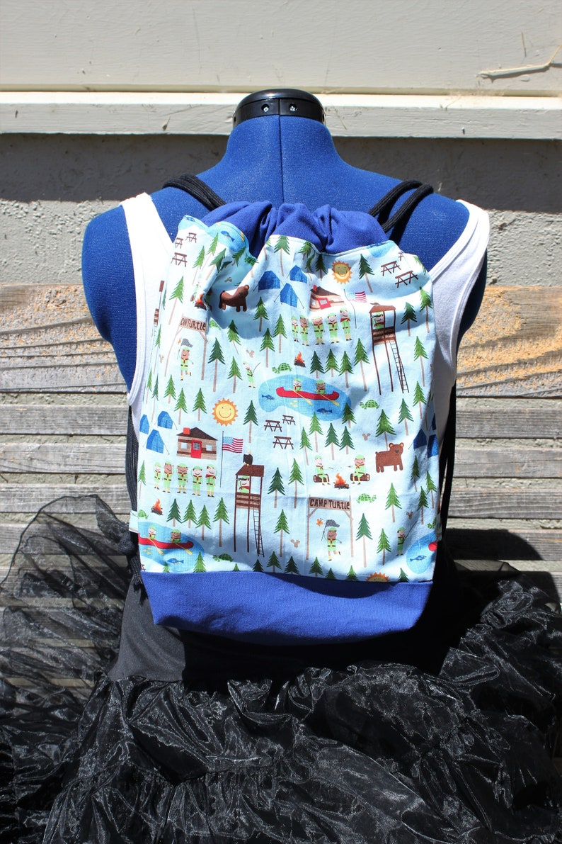 Canvas lined and bottom for durability Camp Turtle Boy Scout Camp Drawstring backpack a fun accessory for any outfit inside pocket