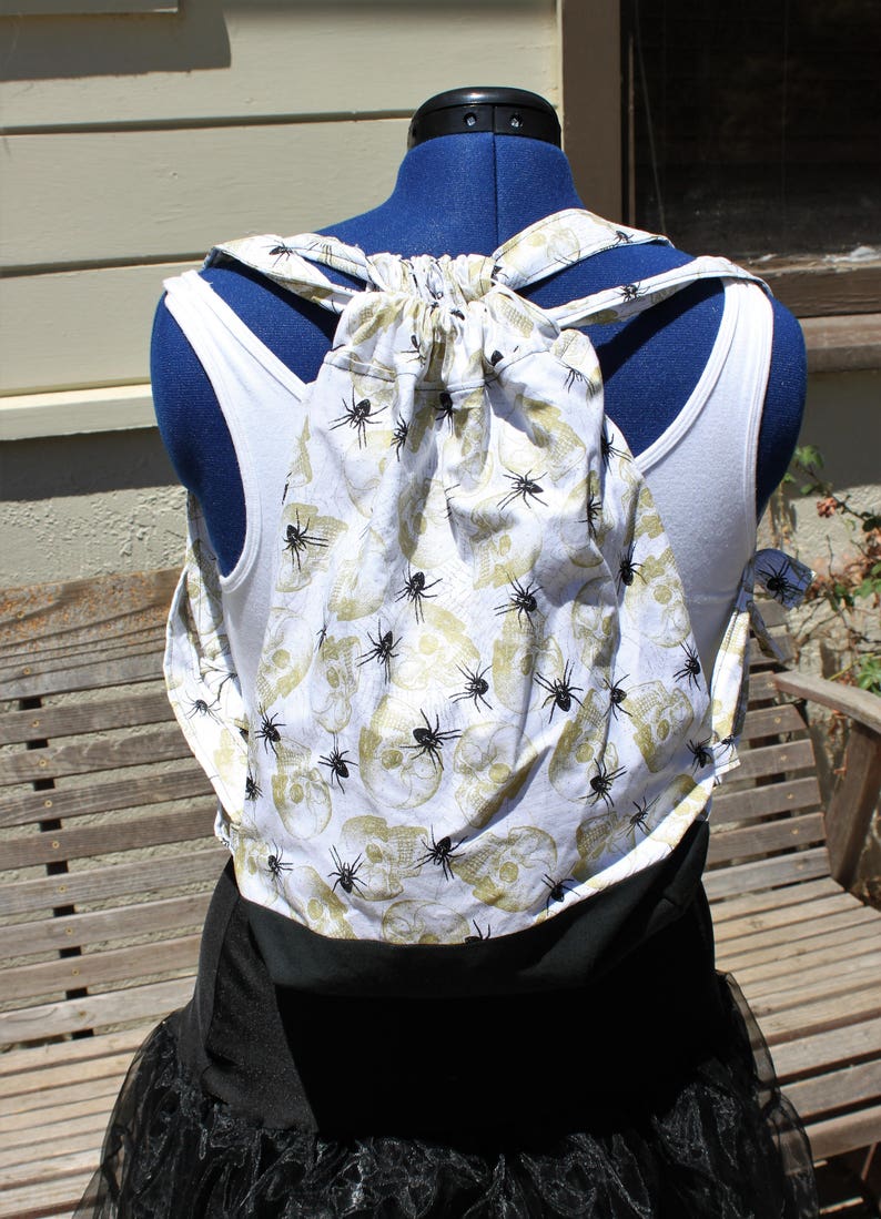 inside pocket a fun accessory for any outfit Spiders and Skulls Drawstring backpack Canvas lined and bottom for durability