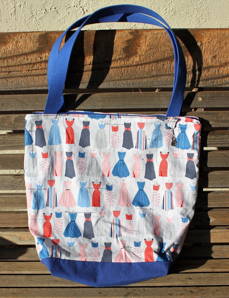 shopping Dresses on a mannequin fabric tote bag diapers or overnight bag Canvas lined and bottom books Great for groceries lunch