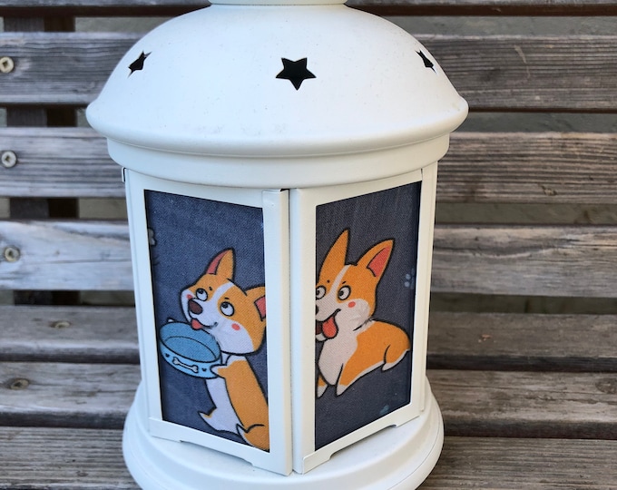 Featured listing image: Fun Corgi, dog, Lantern, Nightlight.   Perfect for bedside or bathrooms, includes battery tea light