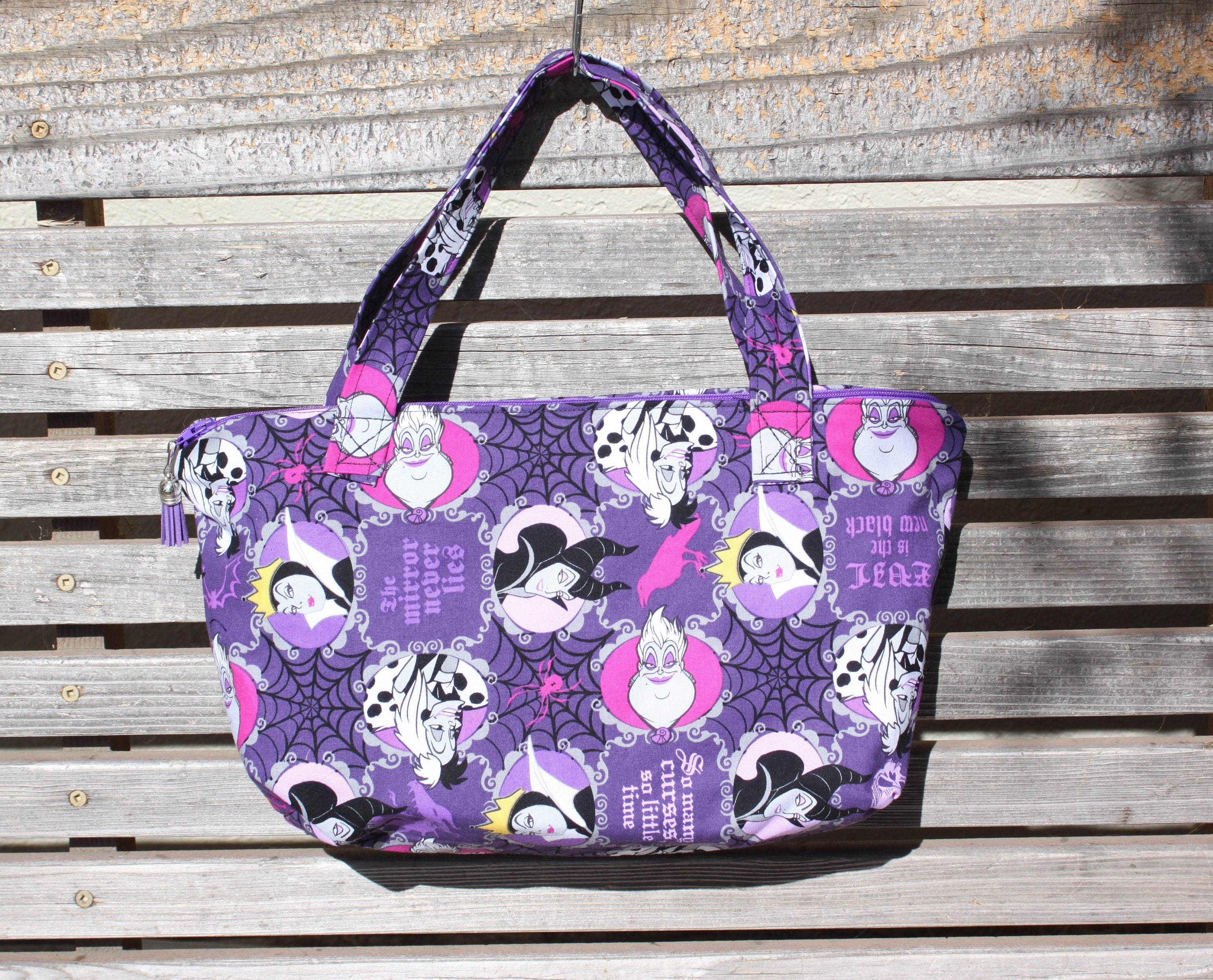 Disney Villains fabric, vinyl lined bag, perfect for snack or lunch,  cosmetics, makeup or even as a unique purse
