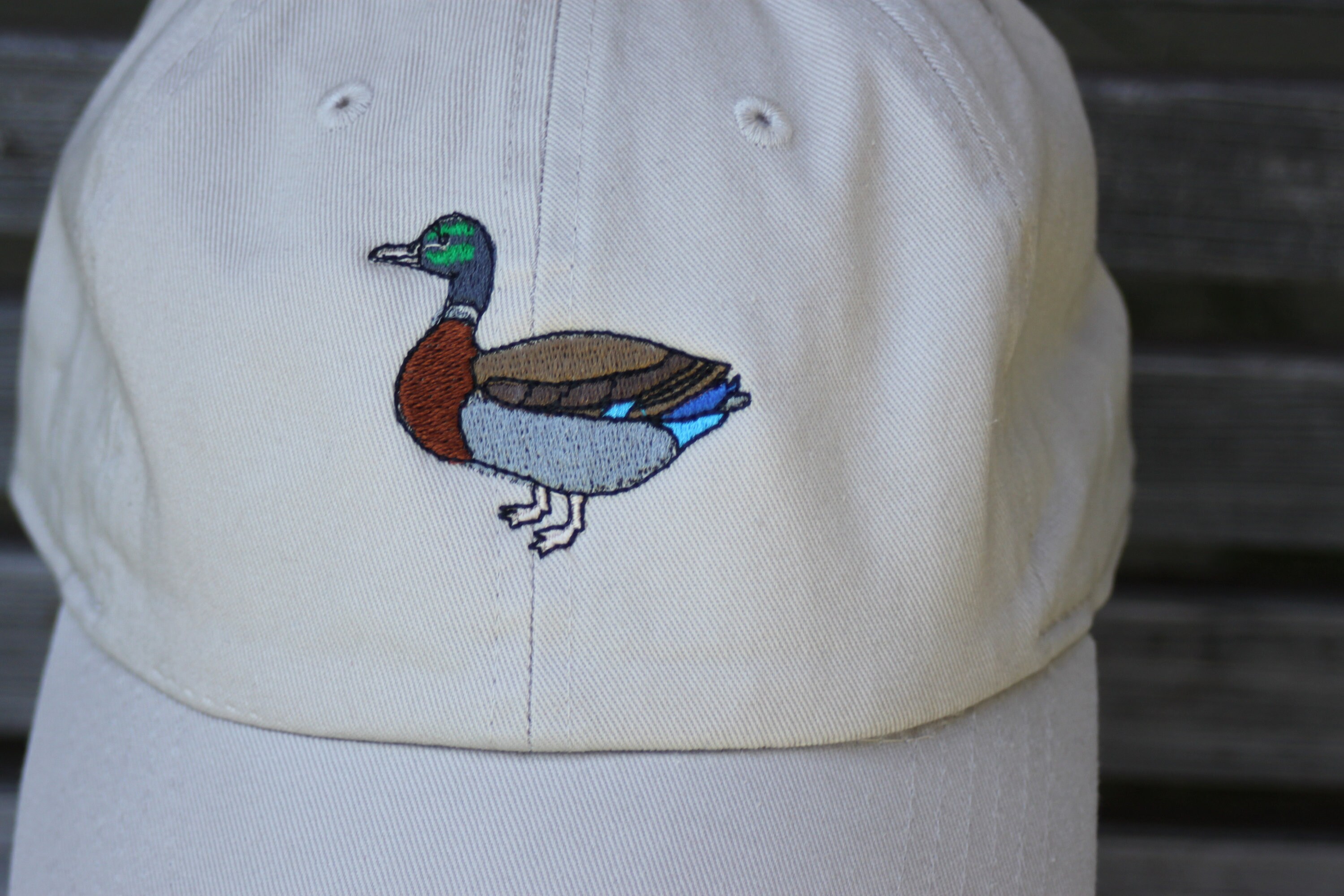 A fun duck is Embroidered on a Baseball Hat Cap, Adjustable hat, adult