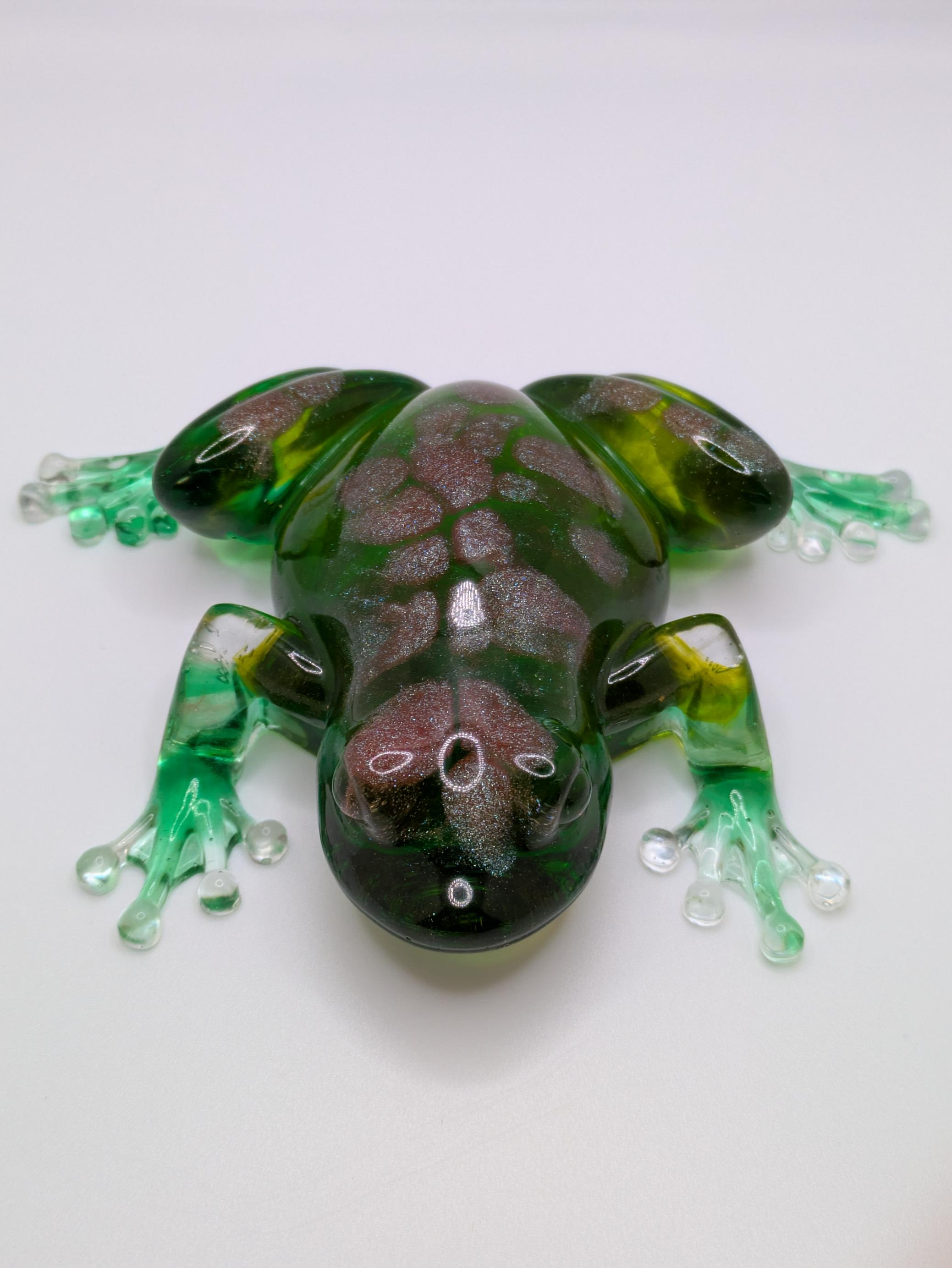 手作り樹脂製アマガエルの置物 • エメラルドグリーンと銅の輝き • OOAK