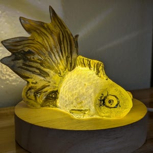 Handmade Resin Goldfish Figurine • Silver &quot;Sparkle&quot; with Iridescent Scales. Kawaii Goldfish Desk Buddy