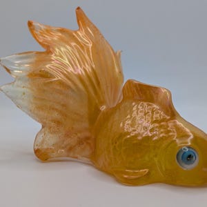 Handmade Resin Goldfish Figurine • Orange and Iridescent Scales. Orange Kawaii Goldfish Desk Buddy