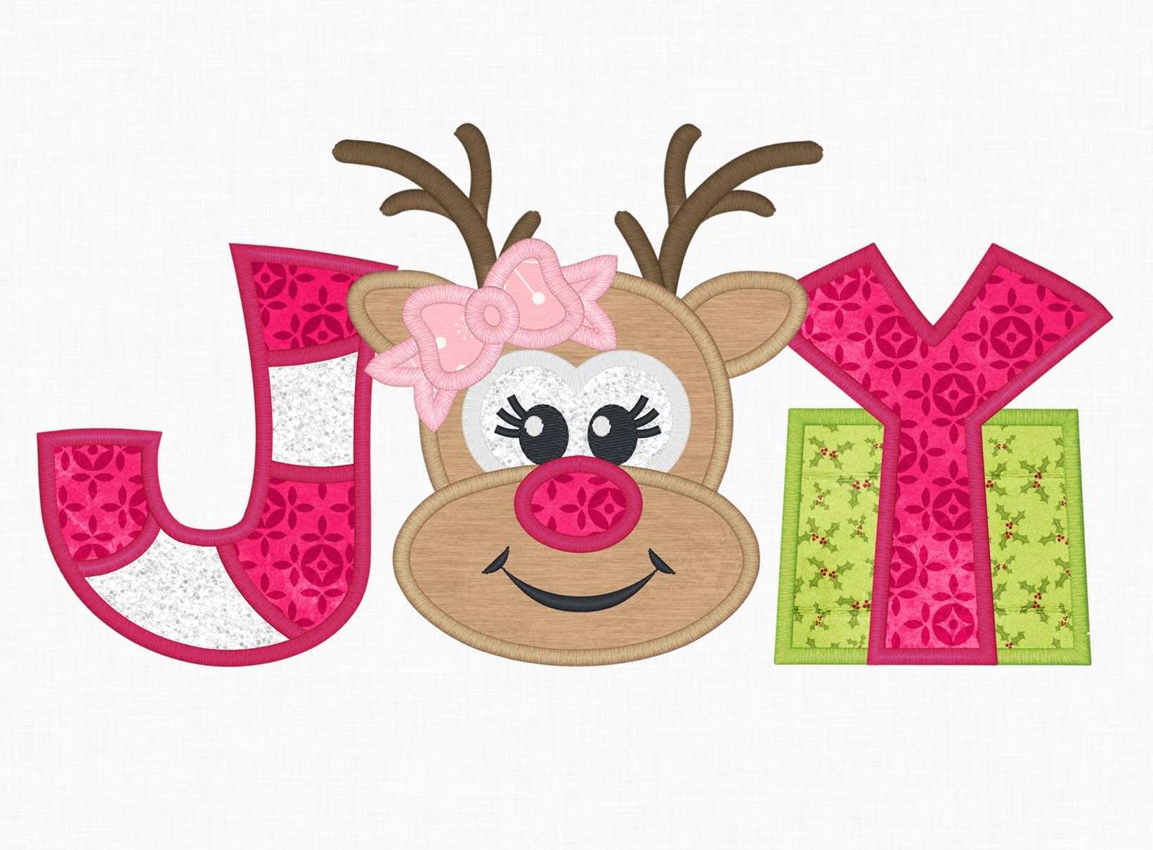Reindeer JOY Embroidery Applique Design Christmas Design Etsy