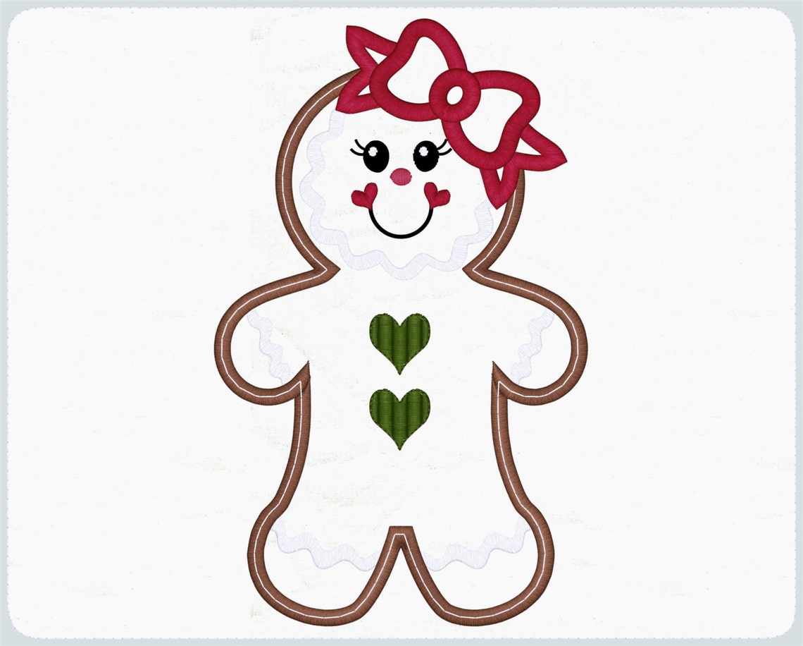 Gingerbread Girl Applique Embroidery Christmas Design Cookie Etsy