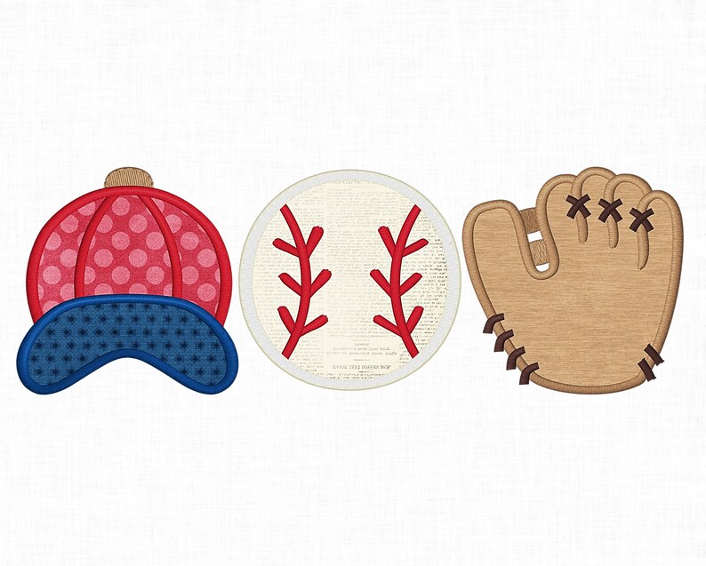 Baseball Trio Applique Design Baseball Design Glove Embroidery Etsy