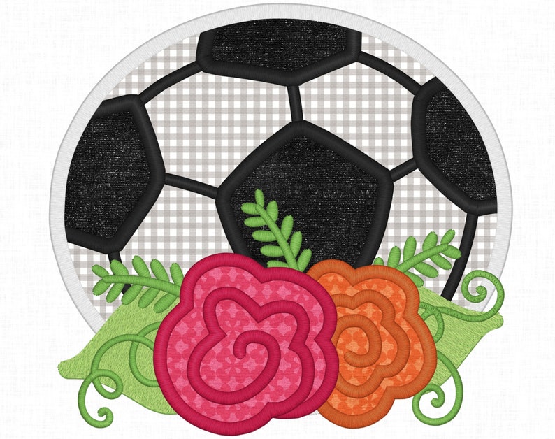 Soccer &amp; Flowers Applique Embroidery Design Soccer Design - Etsy
