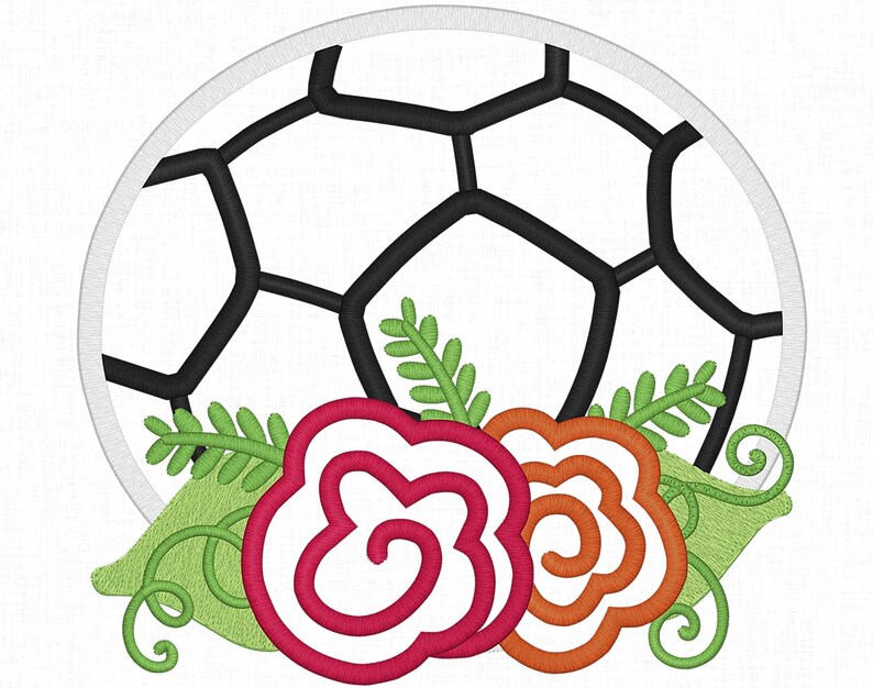 Soccer &amp; Flowers Applique Embroidery Design Soccer Design | Etsy