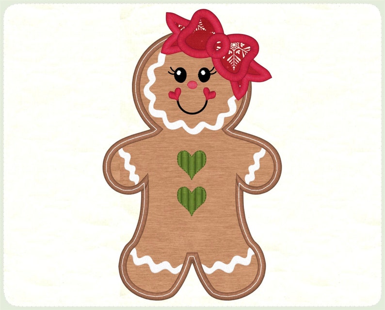 Gingerbread girl applique embroidery christmas design cookie  etsy Gingerbread girl applique embroidery christmas design cookie  etsy