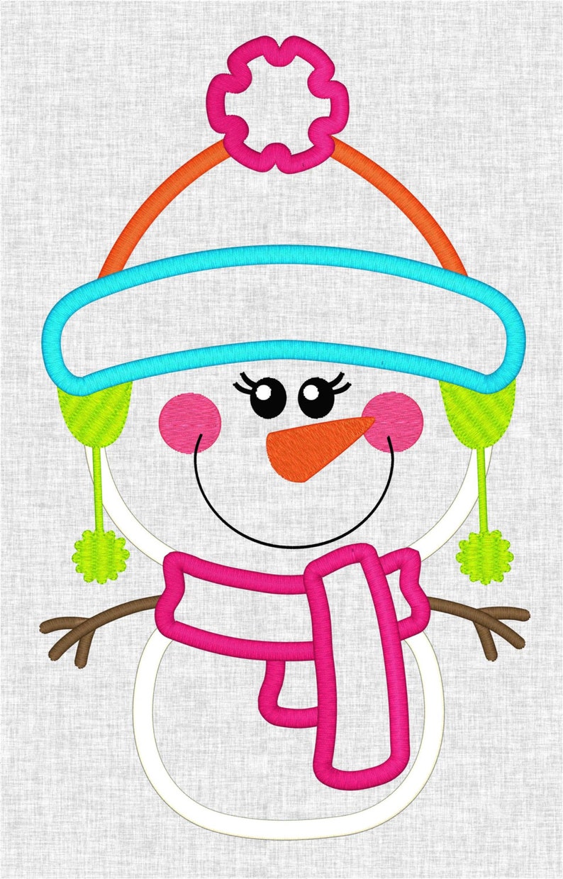 Snowman Girl Applique Embroidery Design Winter Design Etsy