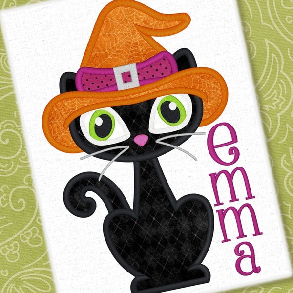 Halloween Black Cat Witch Applique Design Halloween Design Black Cat Embroidery Witch Applique Embroidery Design Petunia Petals Designs 1315